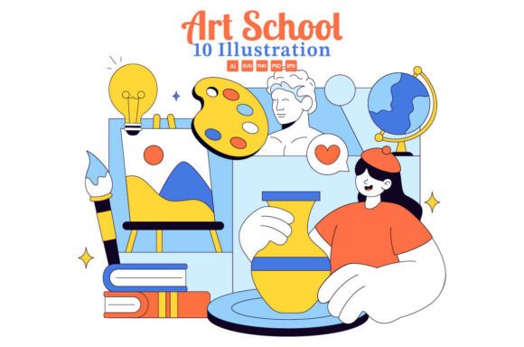 10 Art School Vector Illustration