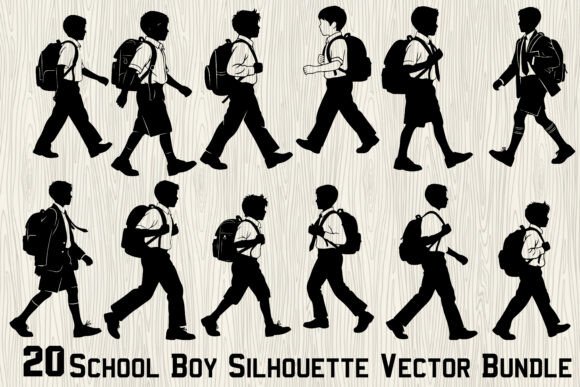 20 School Boy Silhouette Vector Bundle: Graphics & Illustrations