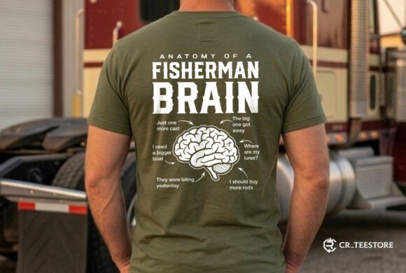 Anatomy of a Fisherman Brain Tee Design Graphics