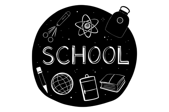 Black and White Illustration of School