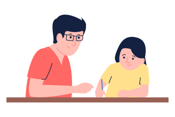 Dad Help Daughter with School Homework C Graphics