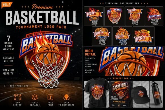Premium Basketball Logo Pack: Graphics for Bold Branding