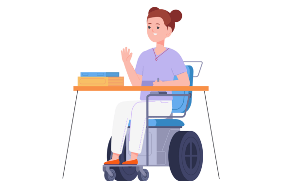School Girl in Wheelchair. Disabled Stud Graphics