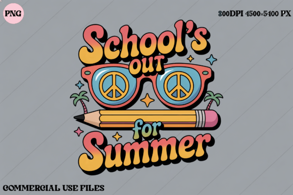 School's Out for Summer Retro Peace Graphics