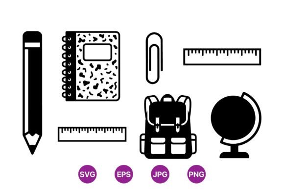 School Supplies Icon Clipart: Graphics for Local Branding
