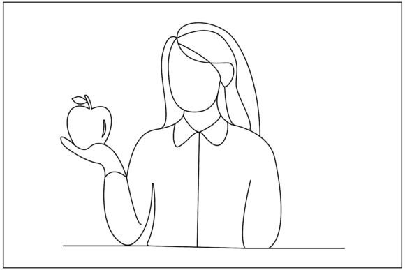 Teacher Apple Line Art Graphics