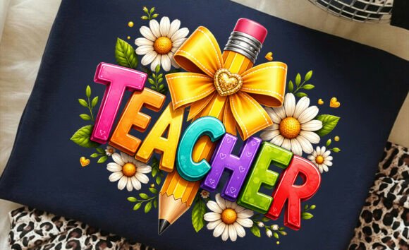 Teacher Bow Pencil Flower T-shirt Png