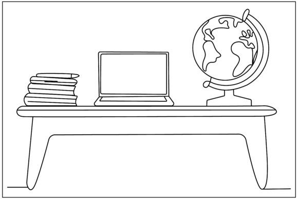 Teacher Desk Globe Line Art Graphics