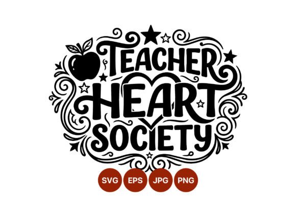 Teacher Heart Society Black White Graphics