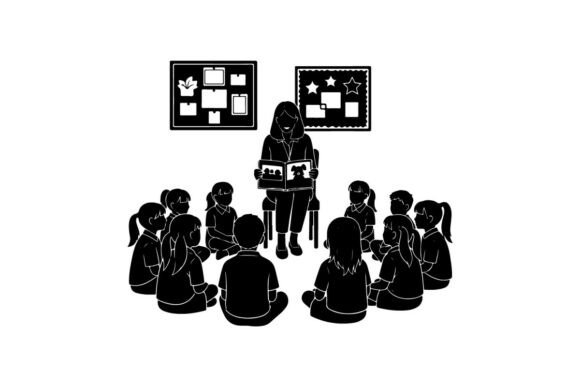 Teacher Instructing Students in Classroom Graphics and Illustrations