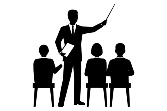 Teacher with Pointer Book Instructing Graphics